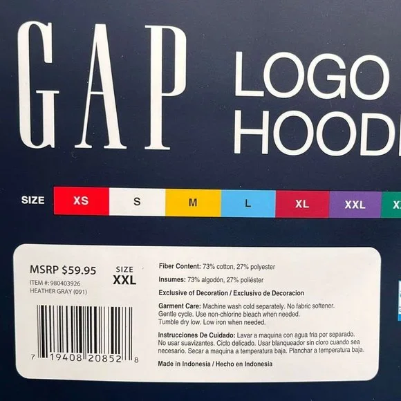 Gap 1969 Varsity LOGO Mens Gray Hoodie Sweater Pullover NWT - Picture 5 of 5